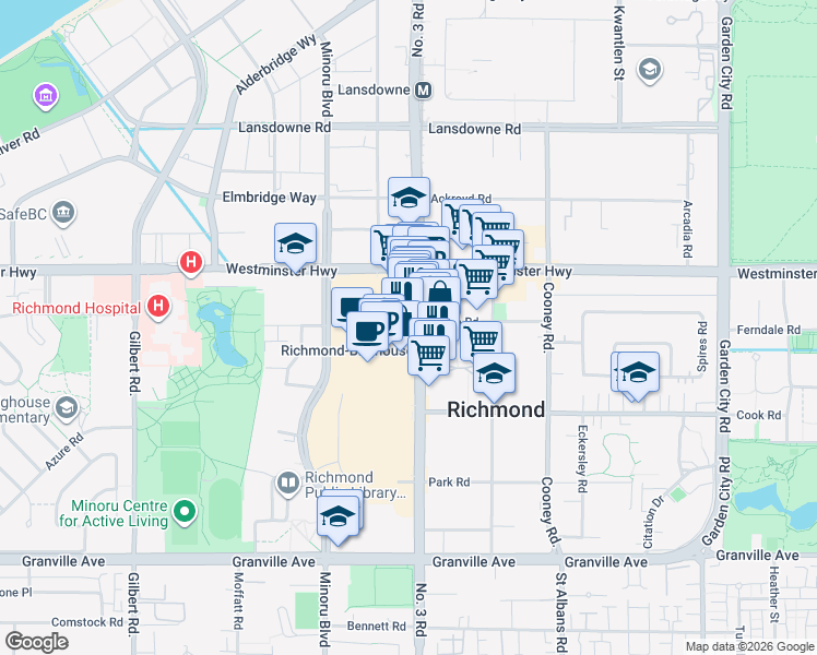 map of restaurants, bars, coffee shops, grocery stores, and more near in Richmond