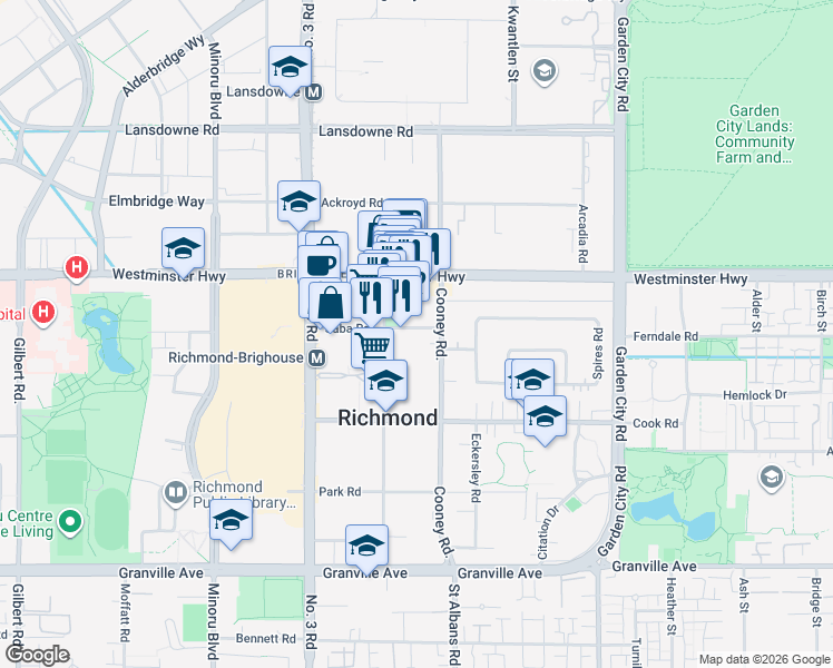 map of restaurants, bars, coffee shops, grocery stores, and more near 8268 Saba Road in Richmond