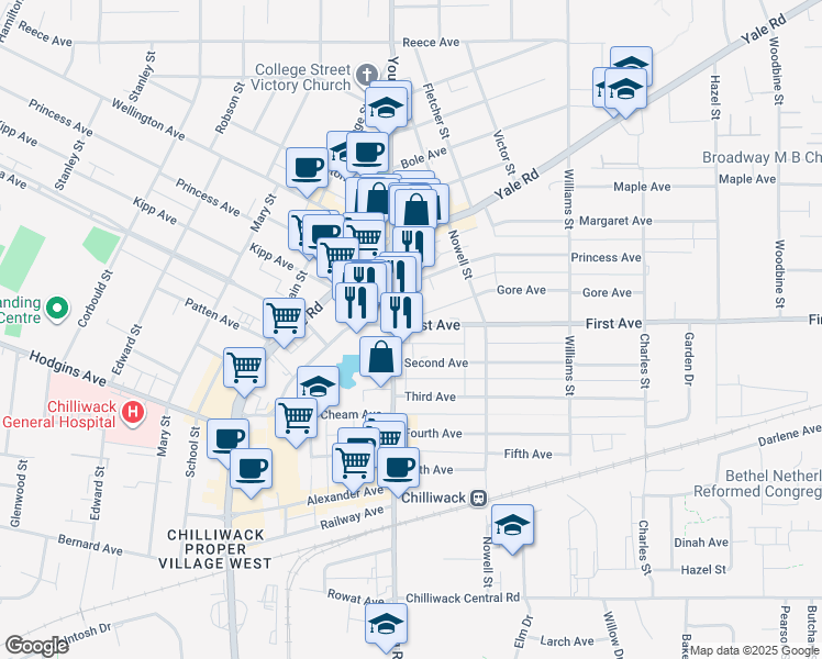 map of restaurants, bars, coffee shops, grocery stores, and more near in Chilliwack