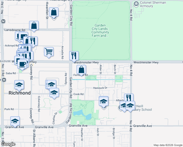 map of restaurants, bars, coffee shops, grocery stores, and more near in Richmond