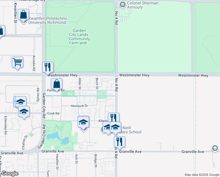 map of restaurants, bars, coffee shops, grocery stores, and more near 9751 Ferndale Road in Richmond
