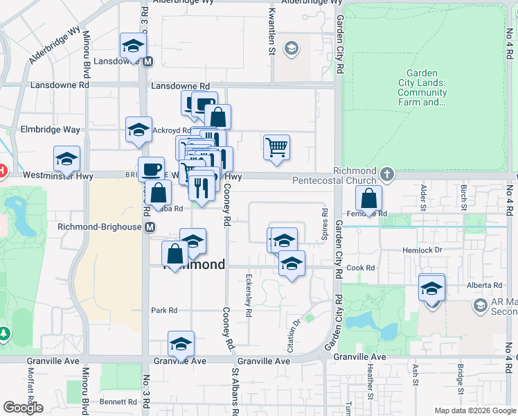 map of restaurants, bars, coffee shops, grocery stores, and more near 8080 Spires Road in Richmond