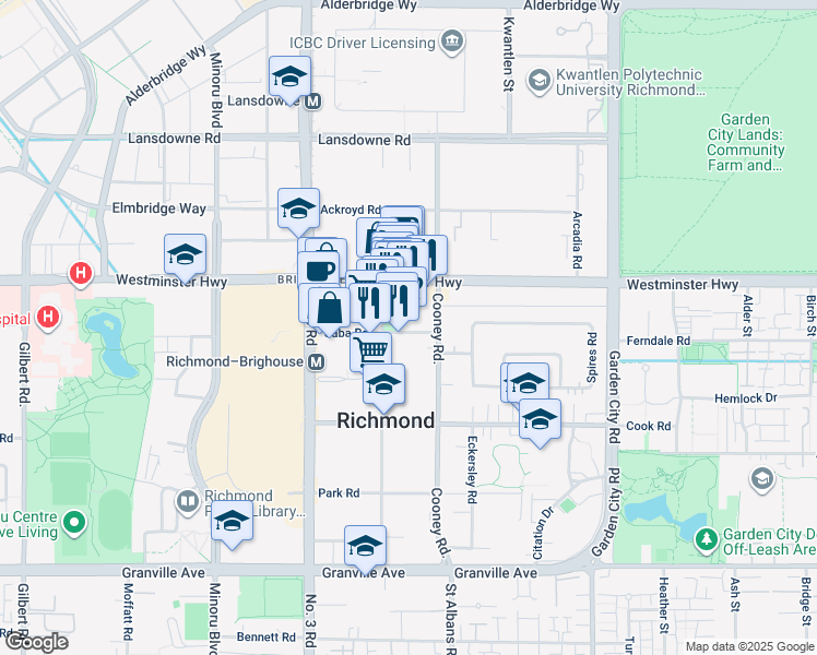 map of restaurants, bars, coffee shops, grocery stores, and more near 8297 Saba Road in Richmond