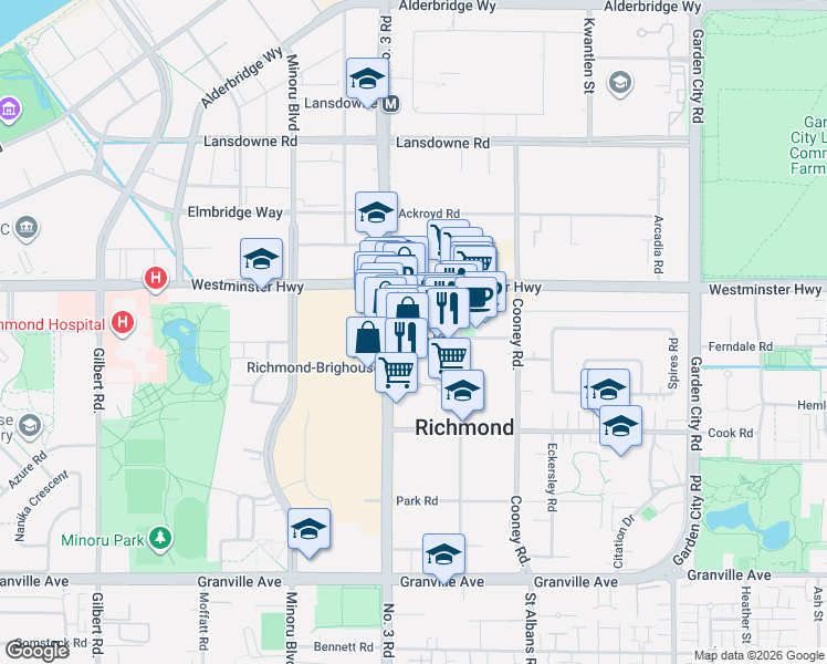 map of restaurants, bars, coffee shops, grocery stores, and more near 8191 Saba Road in Richmond