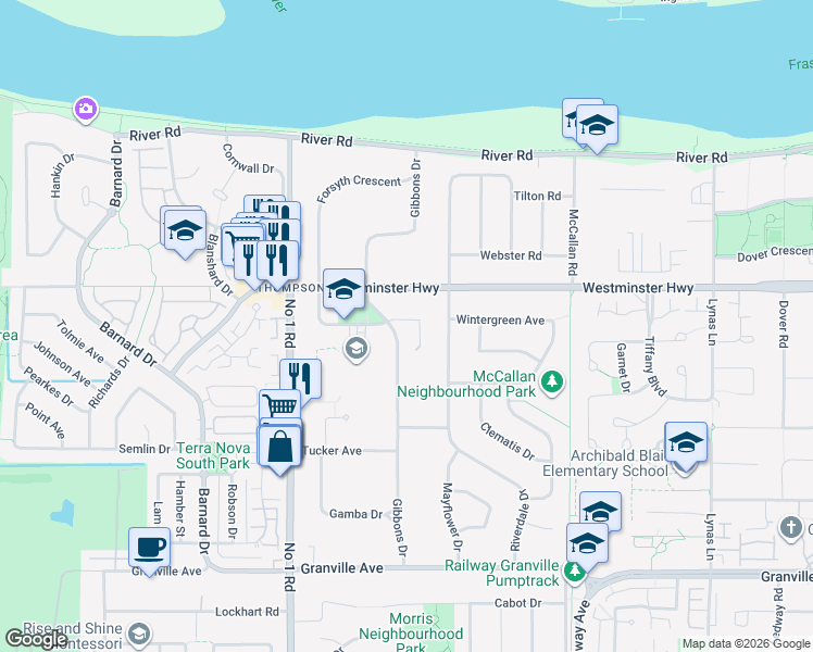 map of restaurants, bars, coffee shops, grocery stores, and more near 4340 Tiffin Crescent in Richmond
