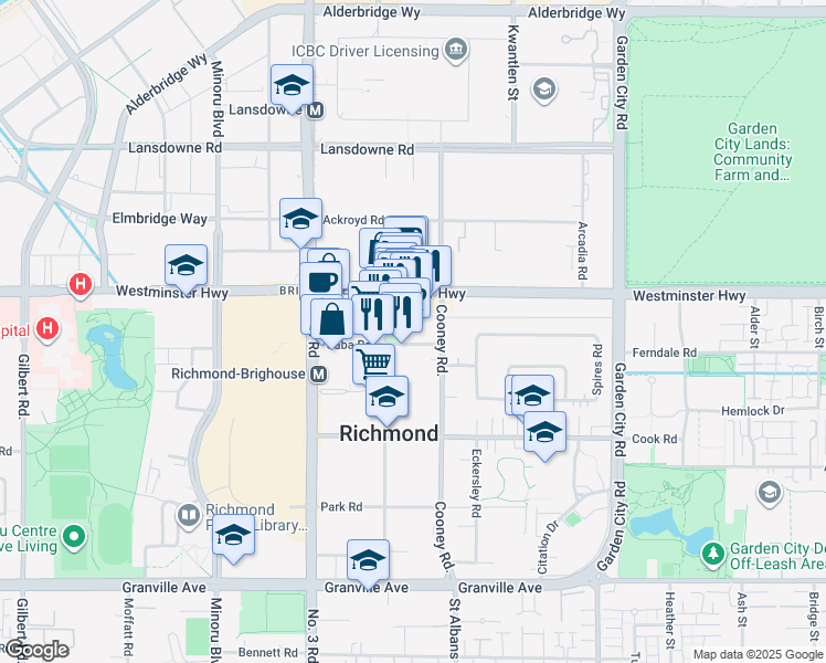 map of restaurants, bars, coffee shops, grocery stores, and more near in Richmond