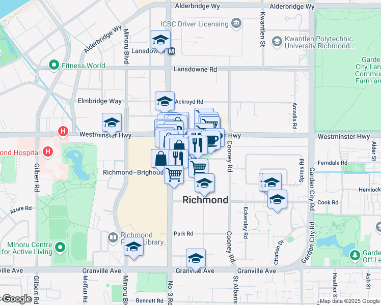 map of restaurants, bars, coffee shops, grocery stores, and more near 8191 Saba Road in Richmond