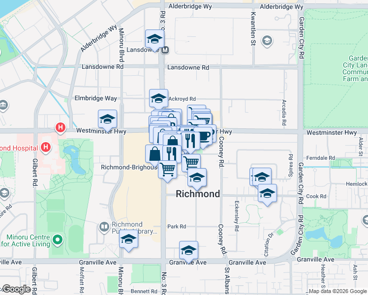 map of restaurants, bars, coffee shops, grocery stores, and more near 8191 Saba Road in Richmond