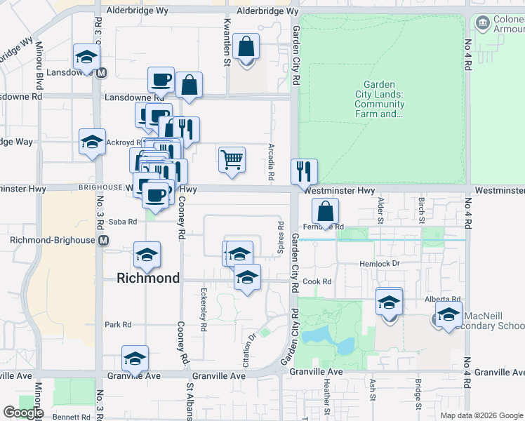 map of restaurants, bars, coffee shops, grocery stores, and more near in Richmond
