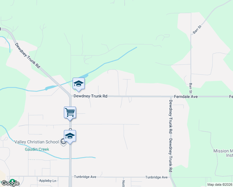 map of restaurants, bars, coffee shops, grocery stores, and more near Dewdney Trunk Road in Mission