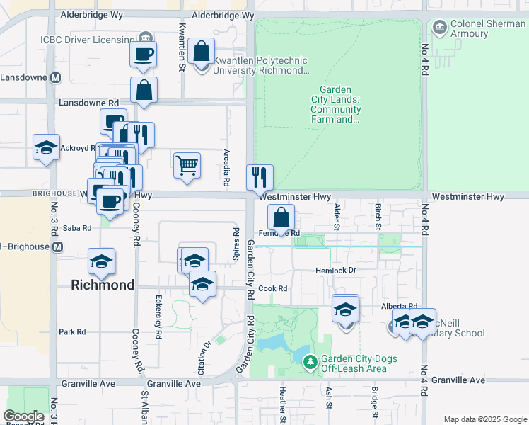 map of restaurants, bars, coffee shops, grocery stores, and more near 9171 Ferndale Road in Richmond