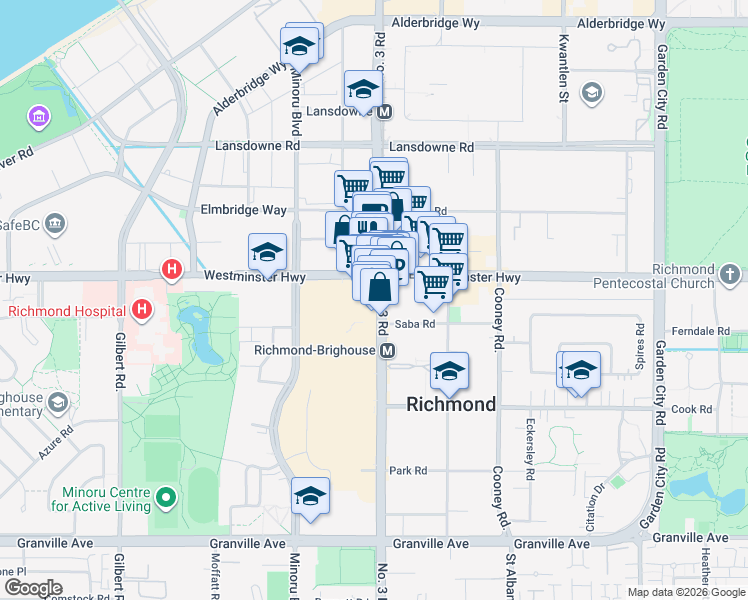 map of restaurants, bars, coffee shops, grocery stores, and more near 6081 No. 3 Road in Richmond