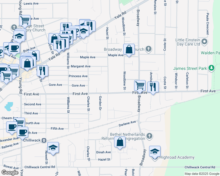 map of restaurants, bars, coffee shops, grocery stores, and more near in Chilliwack