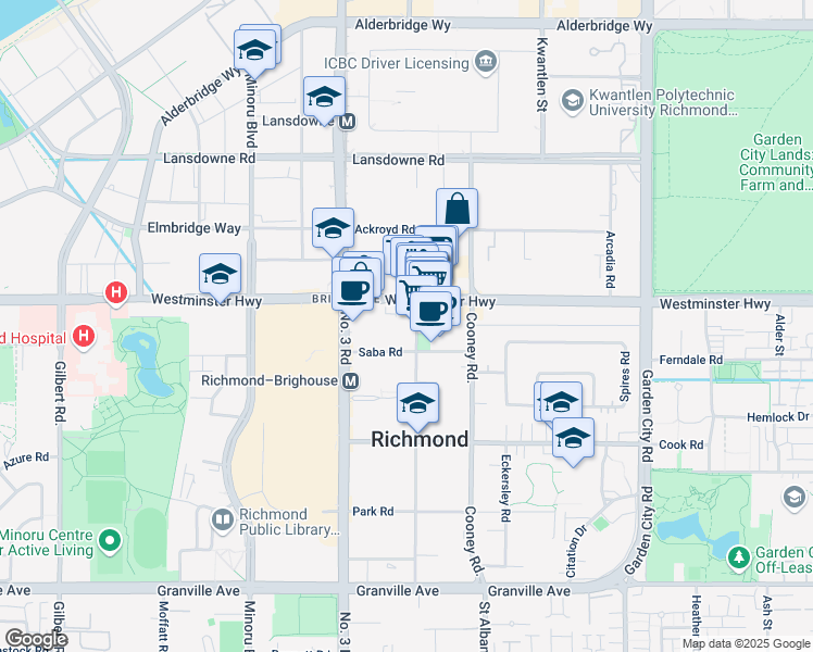map of restaurants, bars, coffee shops, grocery stores, and more near in Richmond