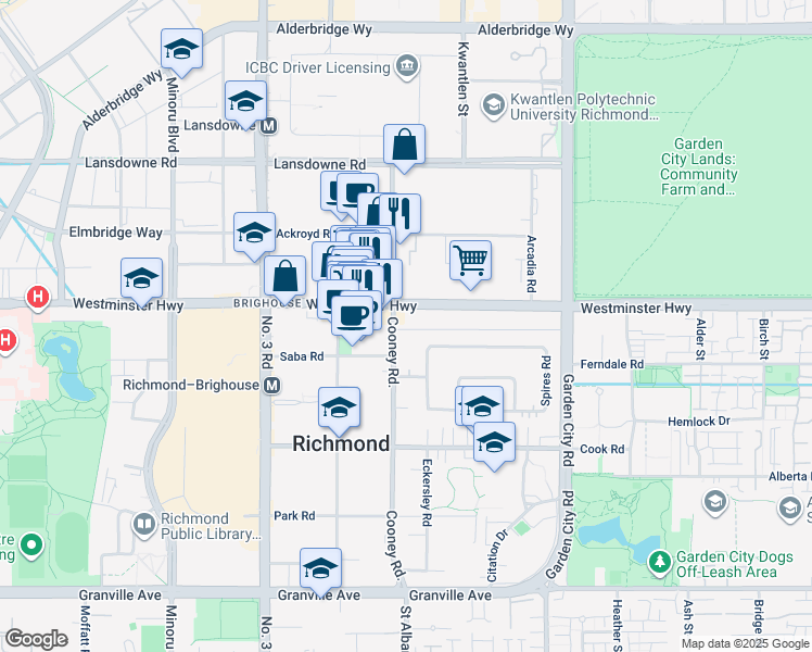 map of restaurants, bars, coffee shops, grocery stores, and more near in Richmond