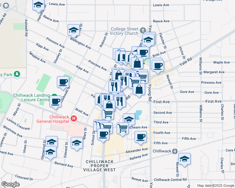 map of restaurants, bars, coffee shops, grocery stores, and more near in Chilliwack