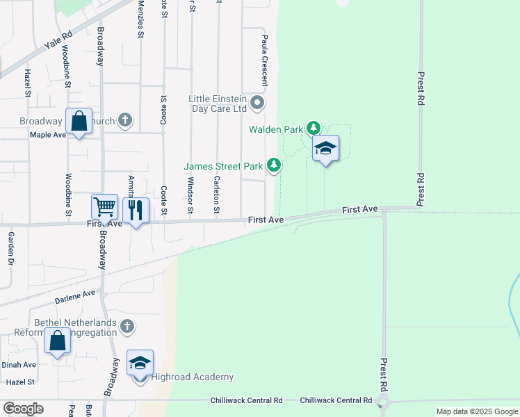 map of restaurants, bars, coffee shops, grocery stores, and more near 9225 James Street in Chilliwack