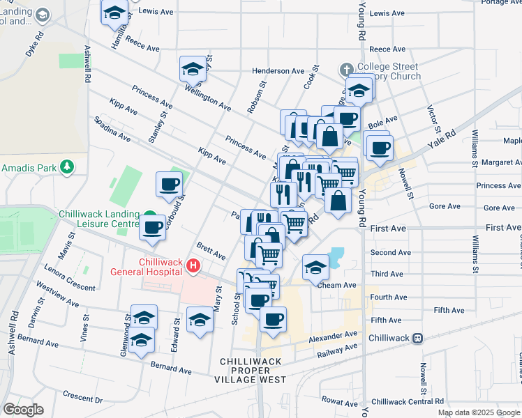 map of restaurants, bars, coffee shops, grocery stores, and more near in Chilliwack