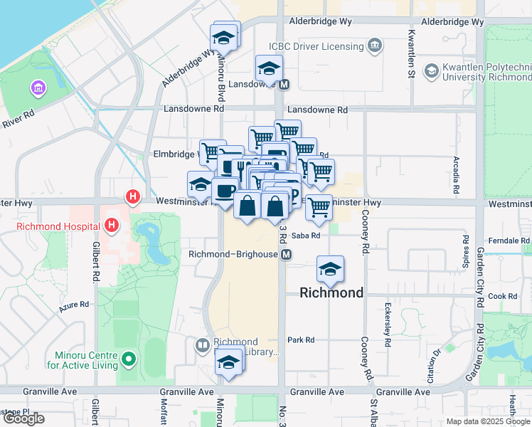 map of restaurants, bars, coffee shops, grocery stores, and more near in Richmond