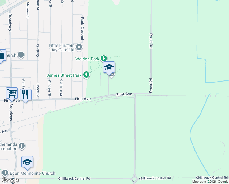 map of restaurants, bars, coffee shops, grocery stores, and more near 9240 Walden Street in Chilliwack