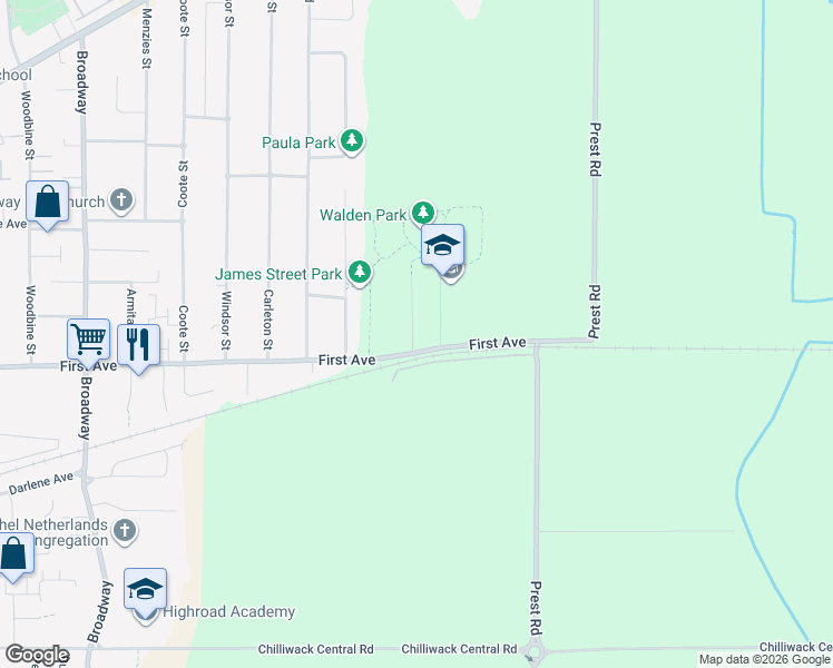 map of restaurants, bars, coffee shops, grocery stores, and more near 47045 First Avenue in Chilliwack
