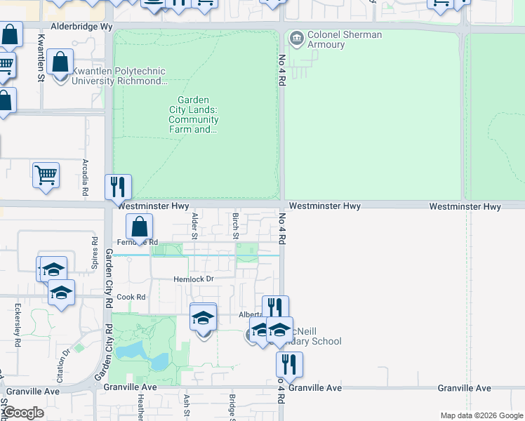 map of restaurants, bars, coffee shops, grocery stores, and more near 6017 Number 4 Road in Richmond