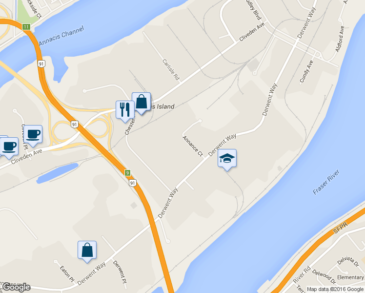 map of restaurants, bars, coffee shops, grocery stores, and more near 588 Annance Court in Delta