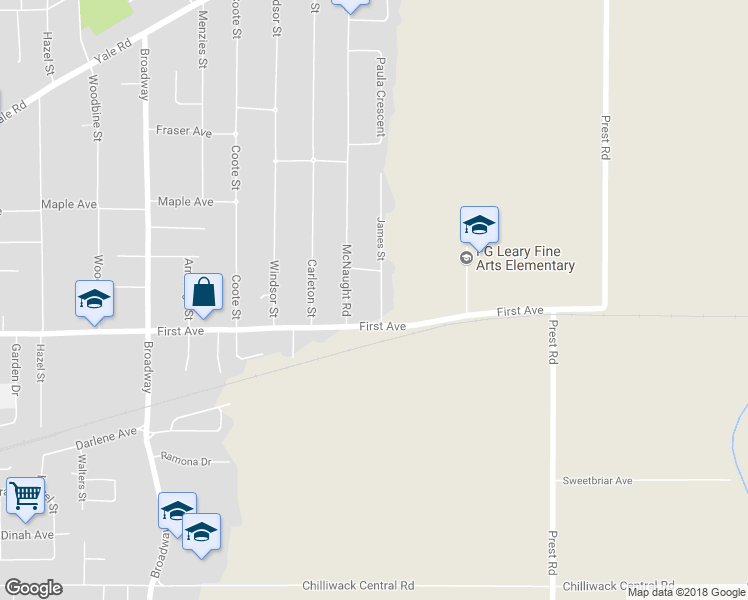 map of restaurants, bars, coffee shops, grocery stores, and more near 9237 James Street in Chilliwack