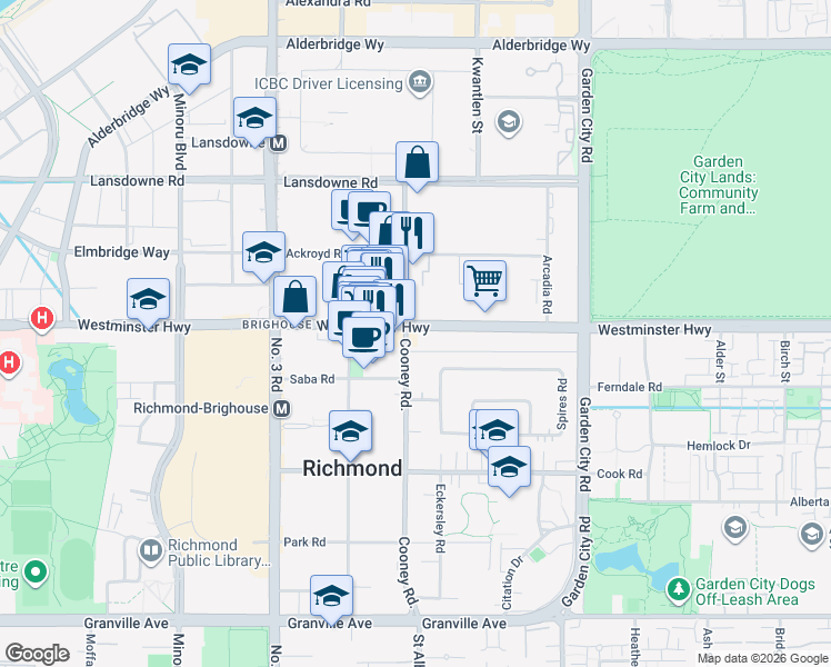 map of restaurants, bars, coffee shops, grocery stores, and more near 6118 Cooney Road in Richmond