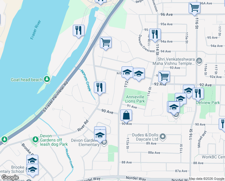 map of restaurants, bars, coffee shops, grocery stores, and more near 9165 Hardy Road in Delta