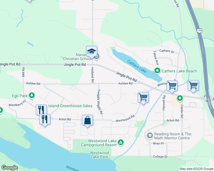map of restaurants, bars, coffee shops, grocery stores, and more near 2265 Ashlee Road in Nanaimo