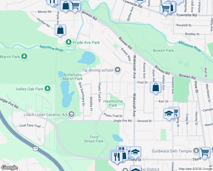 map of restaurants, bars, coffee shops, grocery stores, and more near 591 Ravenswood Drive in Nanaimo