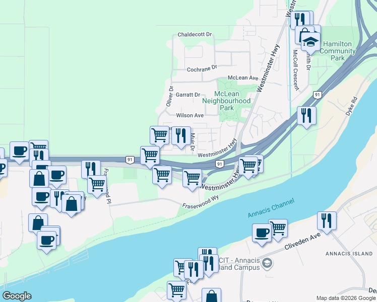 map of restaurants, bars, coffee shops, grocery stores, and more near 5900 Muir Drive in Richmond