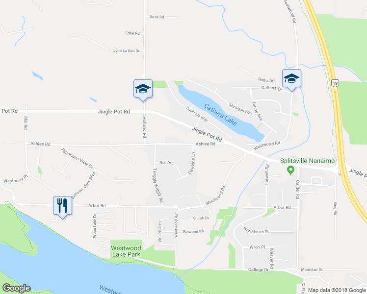 map of restaurants, bars, coffee shops, grocery stores, and more near 2253 Ashlee Road in Nanaimo