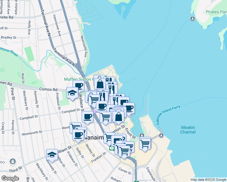 map of restaurants, bars, coffee shops, grocery stores, and more near 6 Front Street in Nanaimo
