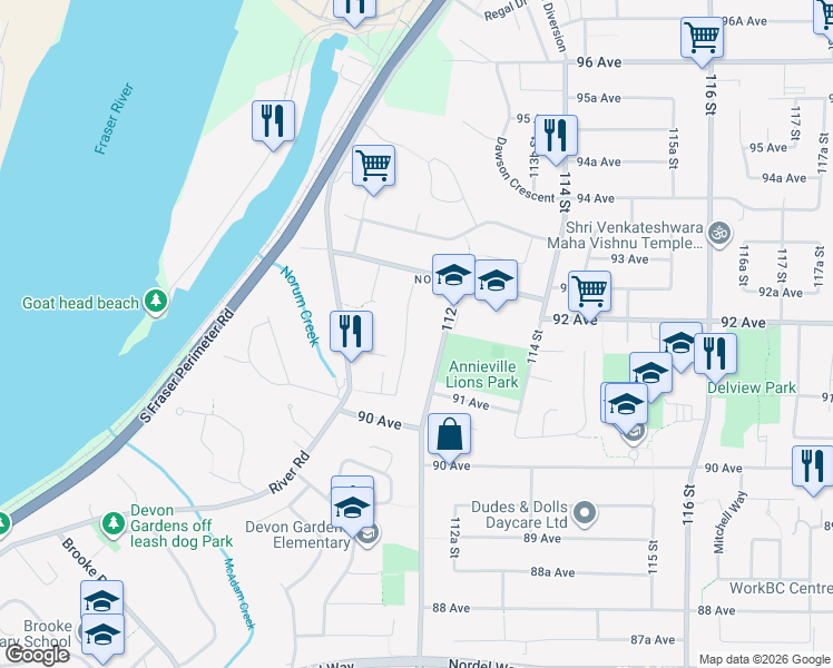 map of restaurants, bars, coffee shops, grocery stores, and more near 9165 Hardy Road in Delta