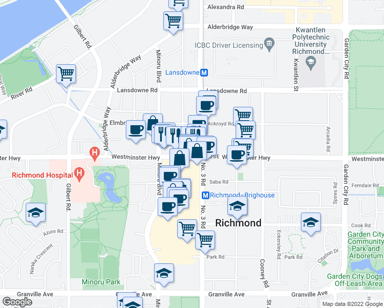 map of restaurants, bars, coffee shops, grocery stores, and more near in Richmond
