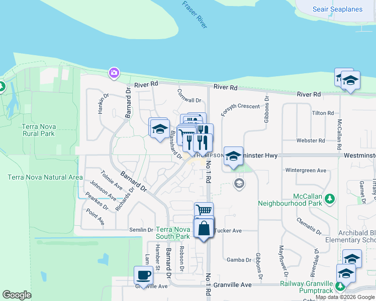 map of restaurants, bars, coffee shops, grocery stores, and more near in Richmond