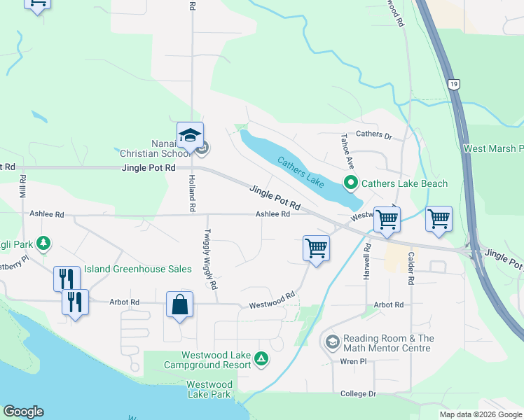 map of restaurants, bars, coffee shops, grocery stores, and more near 2247 Ashlee Road in Nanaimo