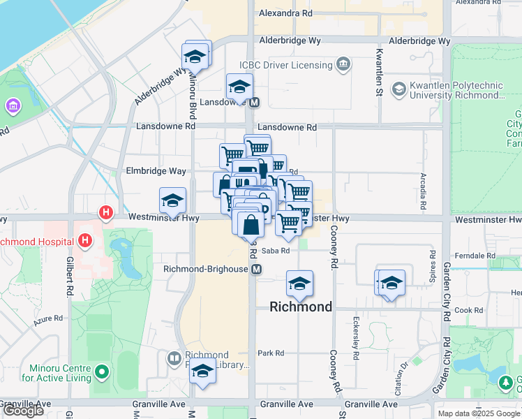 map of restaurants, bars, coffee shops, grocery stores, and more near in Richmond
