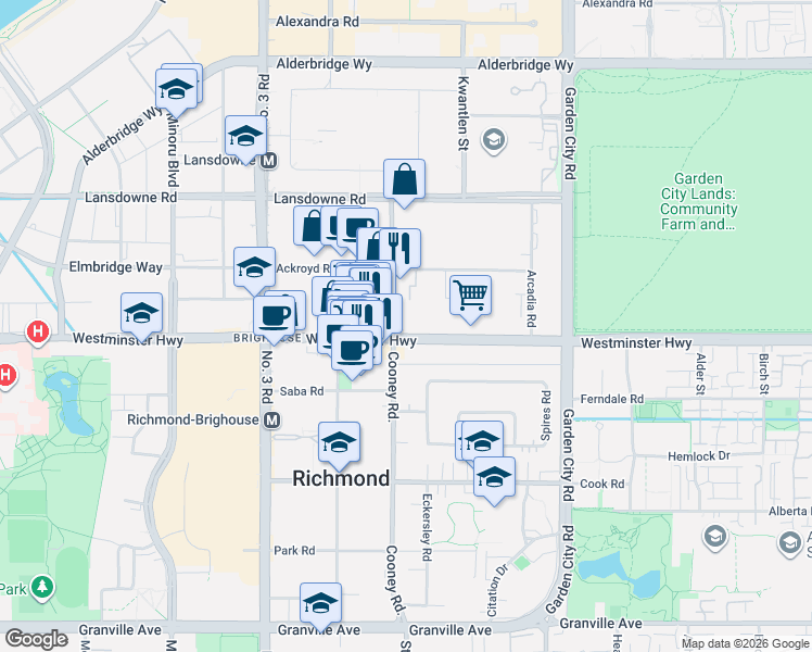 map of restaurants, bars, coffee shops, grocery stores, and more near in Richmond