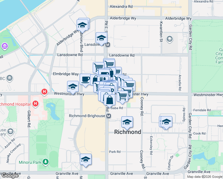 map of restaurants, bars, coffee shops, grocery stores, and more near 5930 Number 6 Road in Richmond