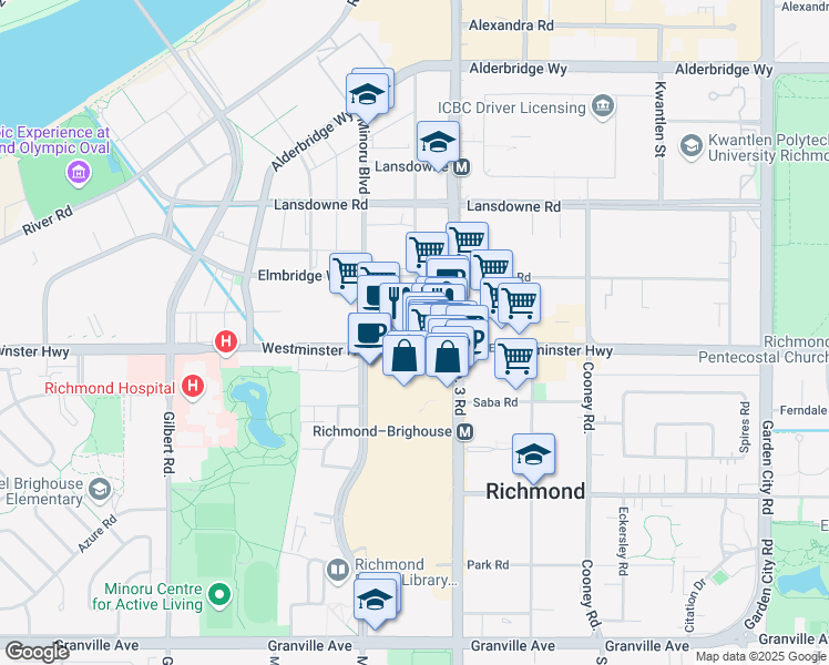 map of restaurants, bars, coffee shops, grocery stores, and more near in Richmond