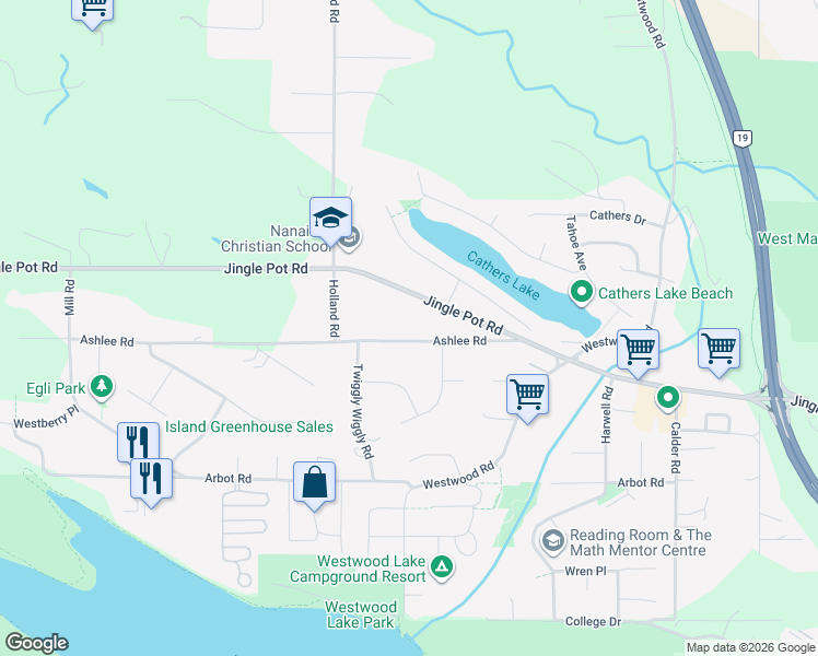 map of restaurants, bars, coffee shops, grocery stores, and more near 2253 Ashlee Road in Nanaimo