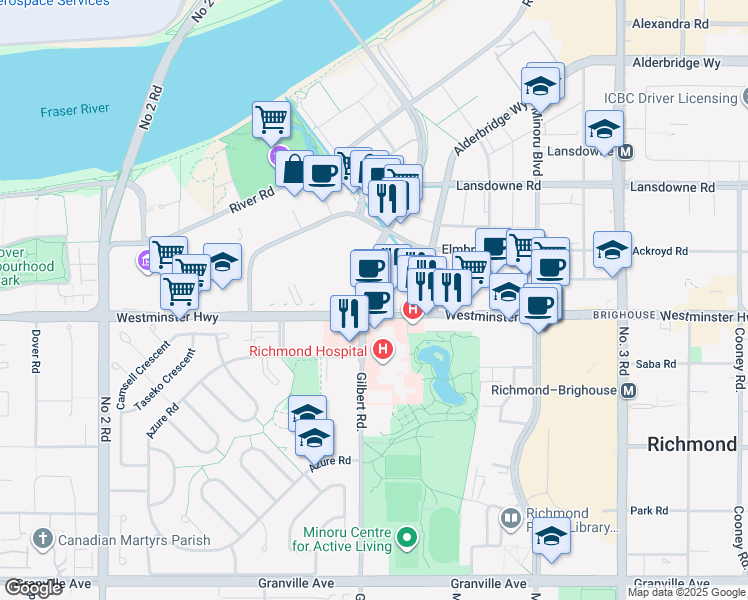 map of restaurants, bars, coffee shops, grocery stores, and more near in Richmond