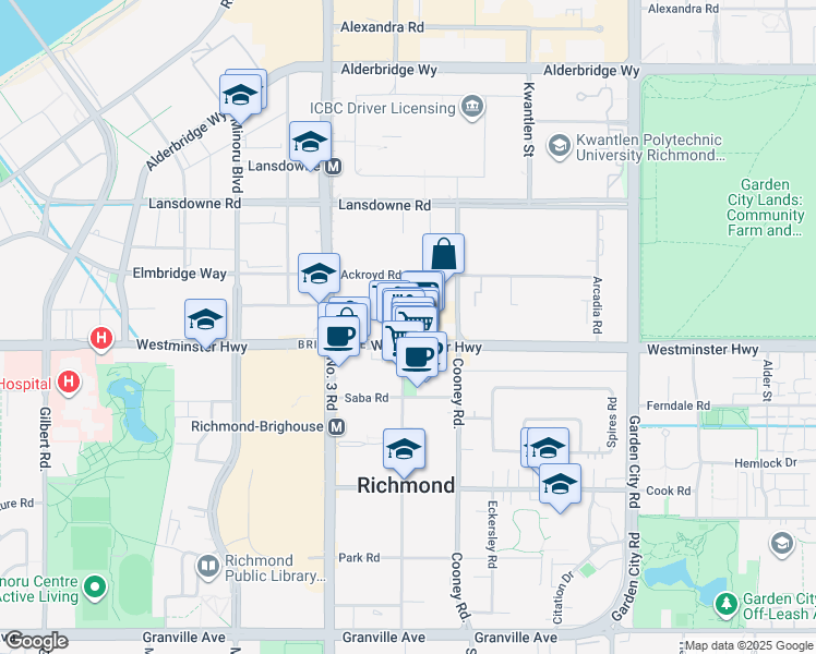 map of restaurants, bars, coffee shops, grocery stores, and more near in Richmond