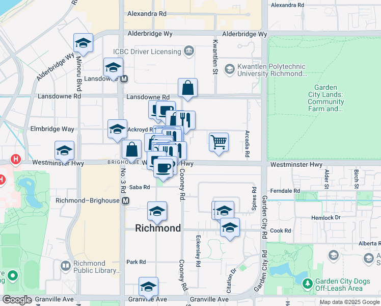 map of restaurants, bars, coffee shops, grocery stores, and more near in Richmond