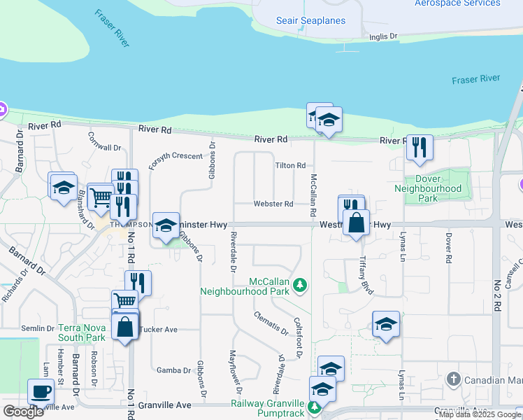 map of restaurants, bars, coffee shops, grocery stores, and more near 4780 Webster Road in Richmond