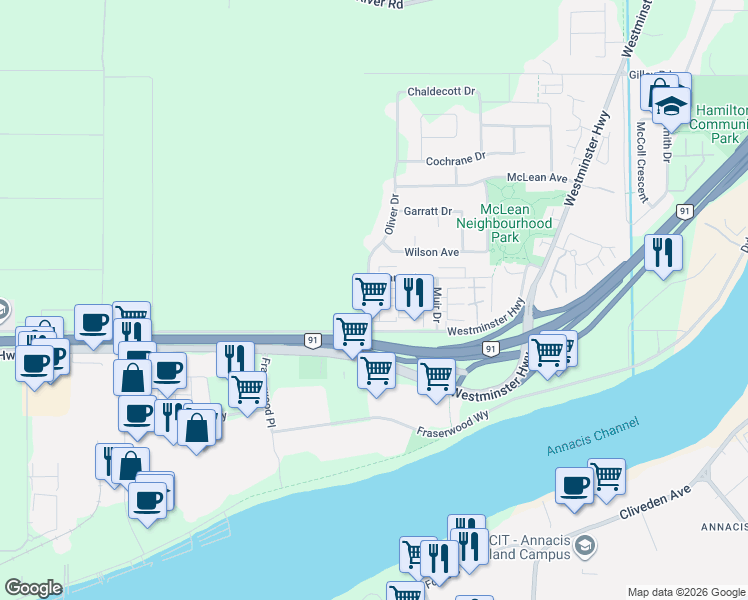 map of restaurants, bars, coffee shops, grocery stores, and more near 22000 Sharpe Avenue in Richmond