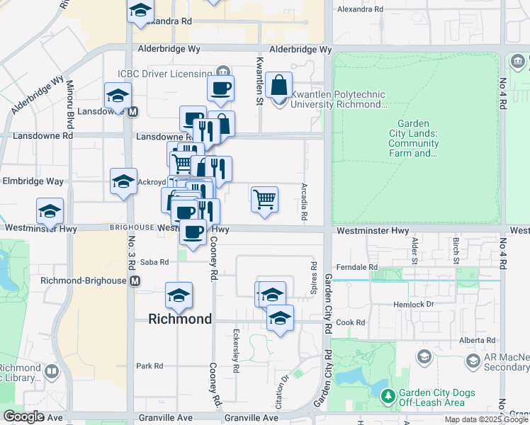 map of restaurants, bars, coffee shops, grocery stores, and more near in Richmond